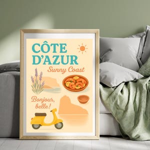 Côte d&#39;Azur South France Travel Poster French Riviera Ancient Streets Old Town Wall Art Landscape Art Illustration Print