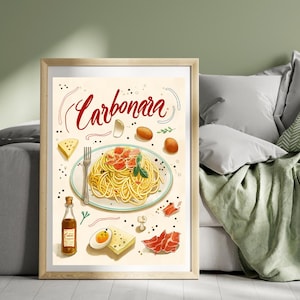 Spaghetti Carbonara Print Rome Travel Poster Pasta Poster Italian Food Print Italy Food Art Illustration
