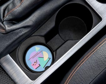 Posavasos para coche de esteatita con diseño geométrico pastel inspirado en Memphis | Diseño azul claro de los años 80 y 90