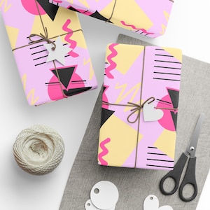 Memphis Design Wrapping Papers - 80s 90s Abstract Gift Wrap, Retro Geometric Pattern, Colorful Birthday Gift Wrap, Vintage Party Supplies,