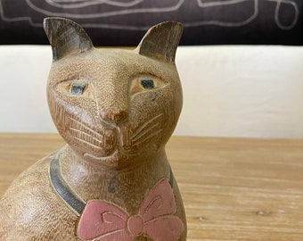Small Unfinished DIY Wood Figurine House Pet Blank Art Craft Statue Cat\Kitten 