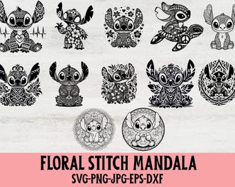 Floral Stitch Mandala SVG, Enchanted Svg, Mandala Svg, Silhouette Cut Files, T-shirt Svg, Png, Printable, Clipart, lilo and stitch svg