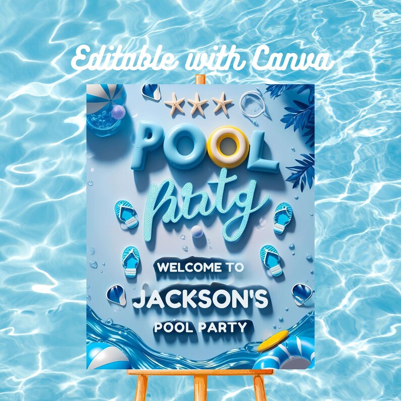Editable Pool Party Welcome Sign: Custom Summer Decor (16x20, Digital ...