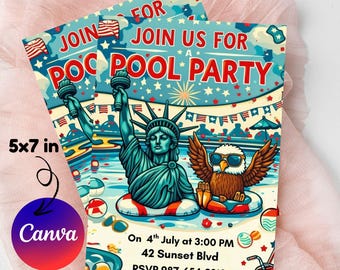 4th of July Pool Party Invitation: Editable Patriotic Invite (Digital Download, PDF, JPG, PNG)
