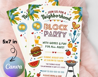 Editable Neighborhood Block Party Invitation: BBQ Invite, Instant Download (Canva Template)