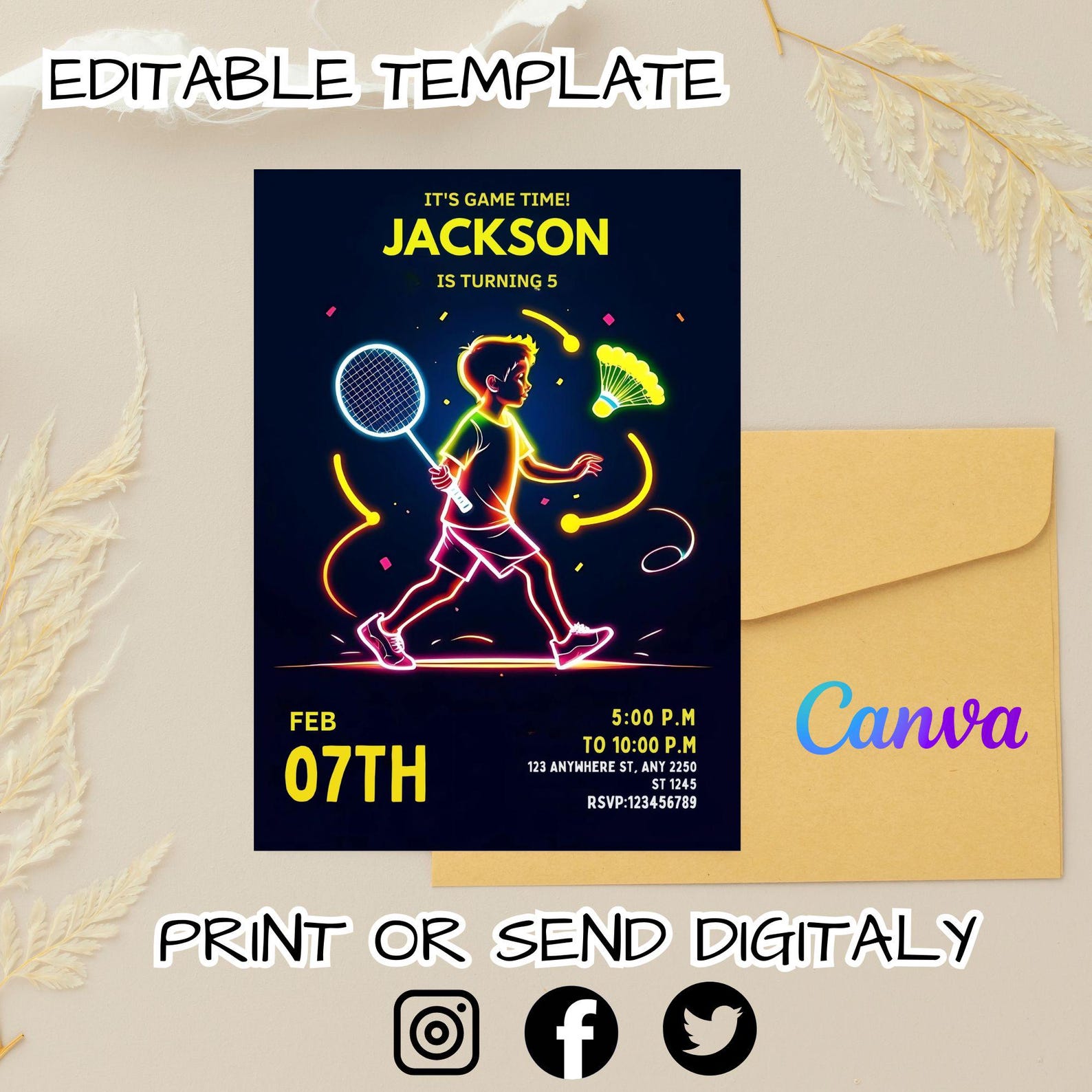 Badminton Birthday Invitation: Editable Sports Party Invite (digital ...