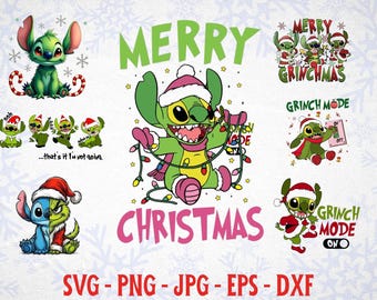 Cute Christmas Alien SVG Bundle, Funny Holiday Character PNG, Green Christmas Monster Clipart, Xmas Sublimation Designs