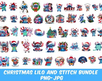 Christmas Stitch Bundle: Lilo and Stitch Clipart (PNG, JPG)