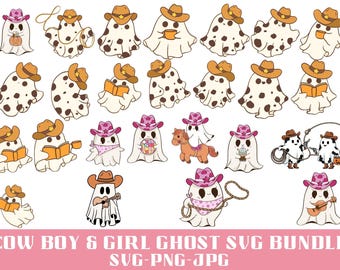 Cowboy Ghost Clipart Set: Western Halloween, Pumpkin, Cactus (SVG, PNG, JPG)