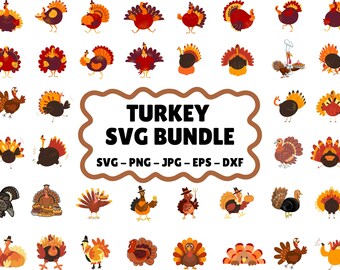 Turkey SVG Bundle (30+ Designs) Thanksgiving Turkey Silhouette Hunting Turkey Cut File Turkey Clipart Svg Png Dxf Pdf Eps Commercial Use