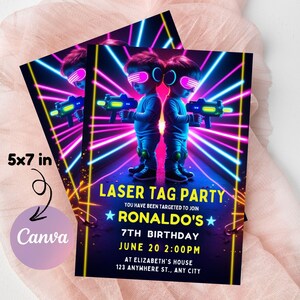 Editable Laser Tag Birthday Invitation: Neon Glow Party (Instant Download, 5x7&quot; PDF/JPEG Template)