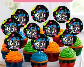 6 7 Birthday Cupcake Toppers Editable Canva Template, Printable Boys Party Cupcake Picks, 2x2 Birthday Cake Decor