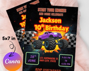 Editable Hot Toro Monster Truck, Wheels Birthday Invitation (Digital Download)