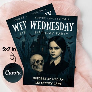 Wednesday Birthday Invitation: Editable 5x7 Party Card (Digital Download)