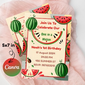 Watermelon 1st Birthday Invitation: Editable Summer Party Invite (Digital Download)