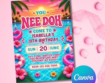Nee Doh Pool Party Birthday Invitation, Summer Splash Editable Sensory Toy Template