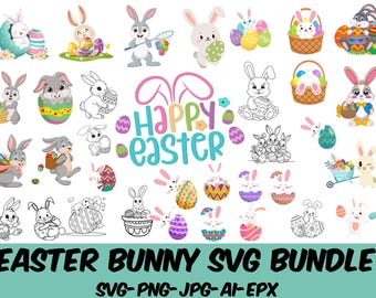Happy Easter Bunny SVG Bundle, Easter Shirt Designs (Instant Download)