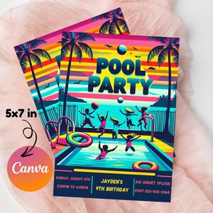Tropical Pool Party Invitation: Editable Template (5x7, Digital Download