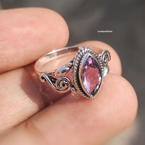 925 Sterling Silver Promise Ring, Marquise Shaped Amethyst Gemstone Engagement Ring, Anniversary Ring, Valentine's Day Gift, Christmas Gift