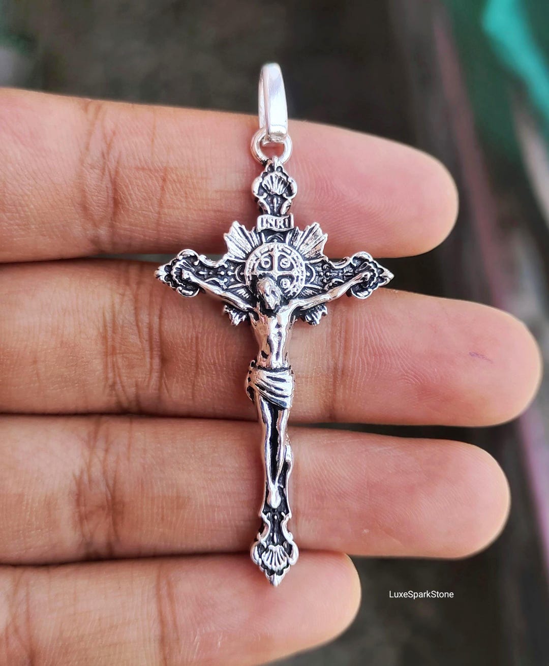 925 Sterling Silver Crucifix Pendant Necklace, Jesus Cross Pendant ...