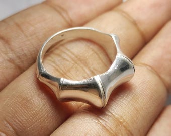 Anello aperto in argento sterling 925 stile bambù vintage, anello minimalista fatto a mano in argento, design unico, anello importante, anello spesso, regalo per la mamma
