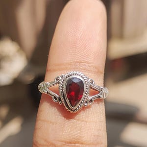 Natural Red Garnet Ring 925 Sterling Silver Ring, Stackable Birthstone Ring, Everyday Delicate Birthstone Jewelry, Unique Gift For Her
