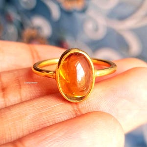 Oval Citrine Gemstone Ring, Handmade Sterling Silver Crystal Ring, Dainty Stacking Jewelry Meaningful Gift for Her, Mother's Day Gift