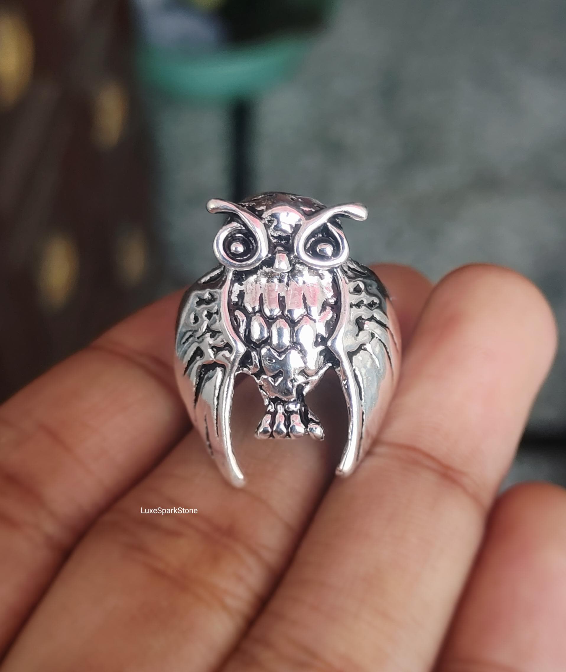 925 Sterling Silver Owl Ring, Vintage Night Owl Statement Ring,  Boho Bird Animal Jewelry, Handmade 