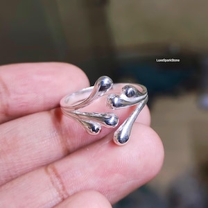 Anillo Splash de plata de ley 925, anillo abstracto de banda abierta, anillo moderno minimalista, joya artística hecha a mano, regalo para ella.
