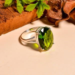 Green Quartz Gemstone Ring 925 Sterling Silver, Oval Cut Statement Ring, Engagement Ring, Handmade Elegant Jewelry Gift For Her