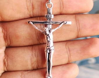 925 Sterling Silver Crucifix Pendant Necklace, Jesus Cross Pendant Christian Religious Jewelry, Faith Statement Necklace, Gift for Him & Her