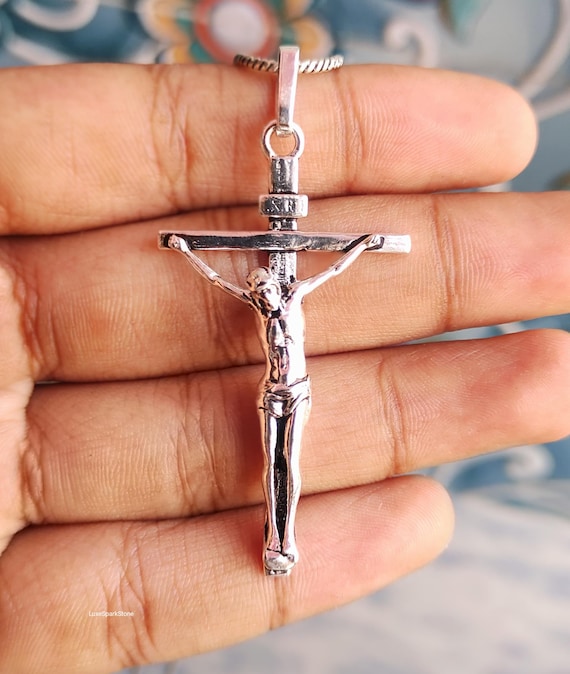925 Sterling Silver Crucifix Pendant Necklace, Jesus Cross Pendant Christian Religious Jewelry, Faith Statement Necklace, Gift for Him & Her