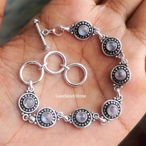 Rainbow Moonstone Bracelet, 925 Sterling Silver Bracelet, Handmade Gemstone Jewelry, Boho Silver Bracelet For Women, Birthday Gift for Her