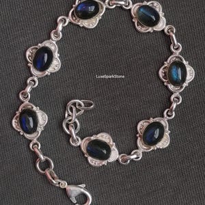 925 Sterling Silver Gemstone Link Bracelet, Birthstone Chain Bracelet, Adjustable Bracelet, Women's Dainty Bracelet, Unique Birthday Gift