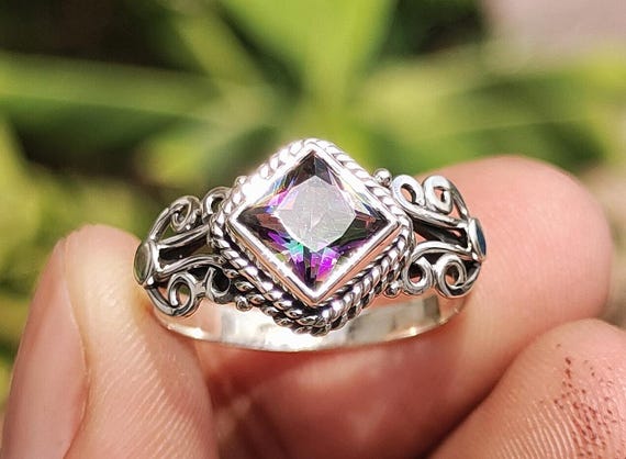 925 Sterling Silver Mystic Topaz Ring, Statement Ring, Stackable Birthstone Ring, Everyday Delicate Silver Jewelry, Unique Gift For Her