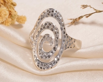 Hammered Spiral Ring 925 Sterling Silver, Handmade Minimalist Jewelry, Swirl Ring For Women, Mother's Day Jewelry, Unique Gift For Her