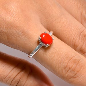 Red Coral Ring, 925 Sterling Silver Ring, Gemstone Ring, Statement Ring, Dainty Ring, Minimalist Handmade Jewelry, Gift for Her