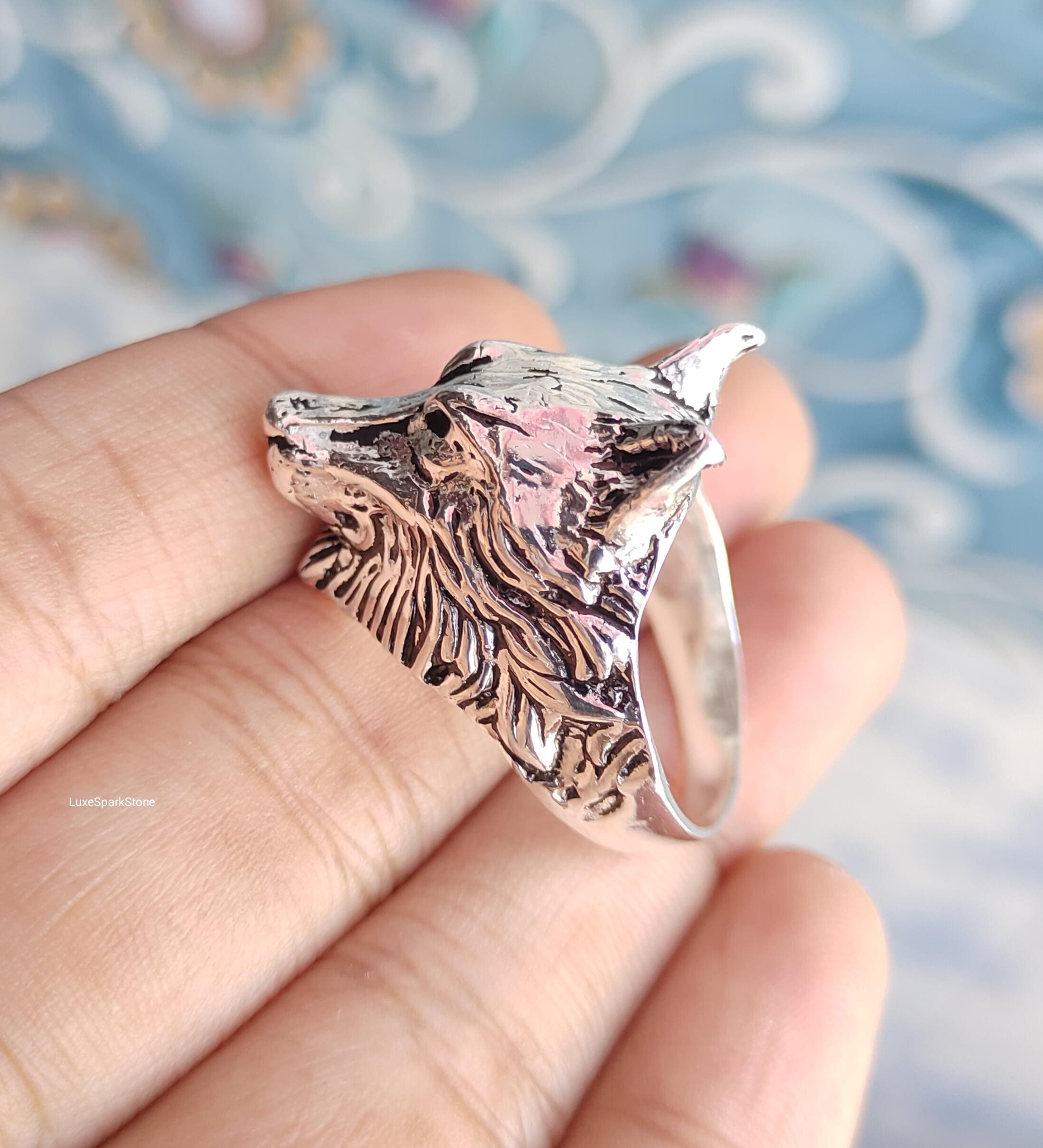 Anello Uomo Lupo Vichingo In Lega – Stile Retrò Con Croce E Testa Di Lupo 3D - 5