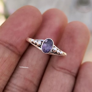 Minimalist Amethyst Ring 925 Sterling Silver • Dainty Oval Gemstone Ring • Everyday Stacking Ring • Handmade Promise Ring for Her