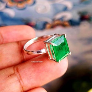 925 Sterling Silver Emerald Ring, Birthstone Jewelry, Emerald Gemstone Statement Ring, Mother's Day Gift, Engagement Ring, Christmas Gift