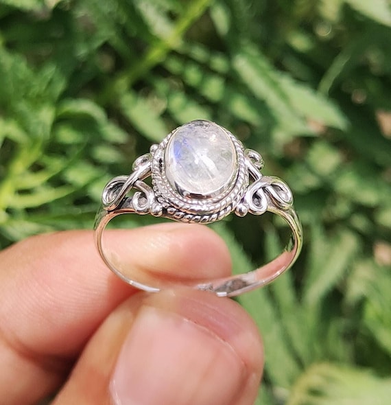 Rainbow Moonstone Ring, 925 Sterling Silver Rings, Statement Ring, Gemstone Ring, Stackable Birthstone Ring, Gift For Her, Christmas Gifts