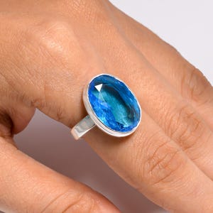 Blue Quartz Ring, 925 Sterling Silver Ring, Blue Gemstone Statement Ring, Oval Stone Cocktail Ring, Handmade Ring, Gift for Her