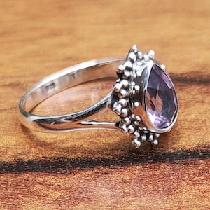 Natural Amethyst Ring, 925 Sterling Silver Ring, Stackable Ring Pear Shape, Womens Gemstone Ring, Valentine & Birthday Gifts, Gift For Her