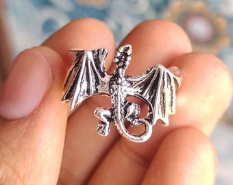 Anillo de dragón de plata de ley 925, anillo ajustable de dragón de fantasía gótica, joyería con diseño de criatura mítica, anillo de dragón unisex, regalo