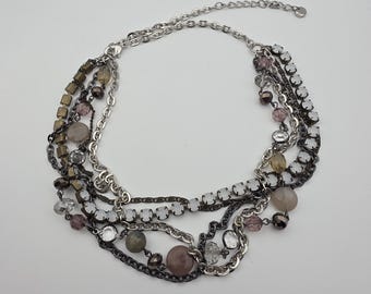 Vintage Multistrand Anne Taylor The Loft Silver Glass and Acrylic Beaded Necklace