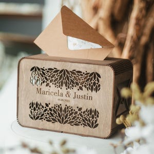 Boîte rectangulaire pour cartes de vœux | Boîte pour cartes-cadeau de mariage Rustique | Cadeau souvenir en bois Je t'aime en bois | Boîte pour cartes avec fente | Décorations bohèmes de mariage