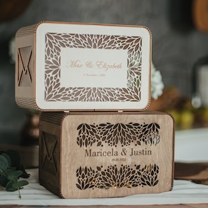 Grande boîte pour cartes postales de mariage classique avec fente | Boîte à cartes bohème | Boîte pour enveloppes-cadeaux | Décoration de table pour centres de mariage | Cadeau de mariage