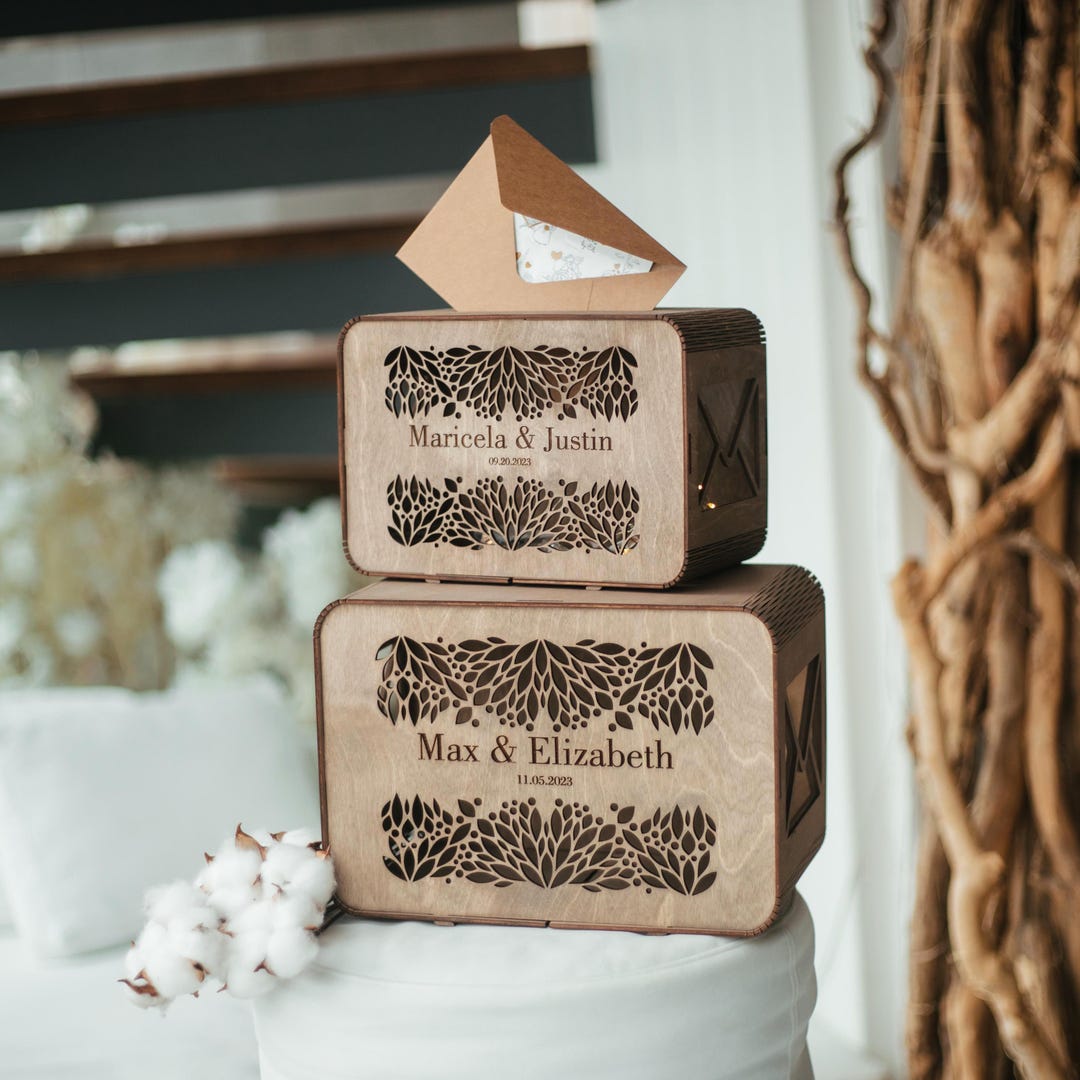 Personalized Wedding Card Box: Wooden Keepsake, Custom Names & Date - Etsy