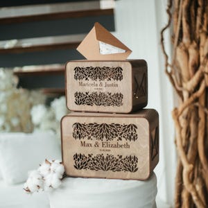 Grande et petite boîte pour cartes de mariage | Cadeau de mariage personnalisé pour couple | Boîte souvenir amour en bois avec personnalisation | Boîte pour enveloppes
