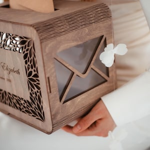 Scatola porta biglietti da matrimonio con fessura / Centrotavola per matrimonio rustico in stile boho / Grande porta biglietti da matrimonio / Scatola in legno per biglietti e buste